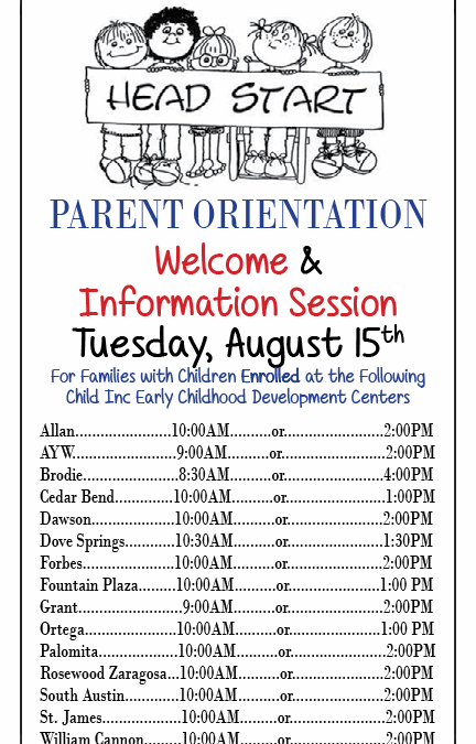 Child Inc Parent Orientation Schedule
